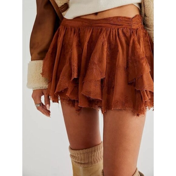 Free People Grace Mini Skirt Low Rise Raw Edge Ruffle Tiered NWT Women's 6 - Picture 1 of 5